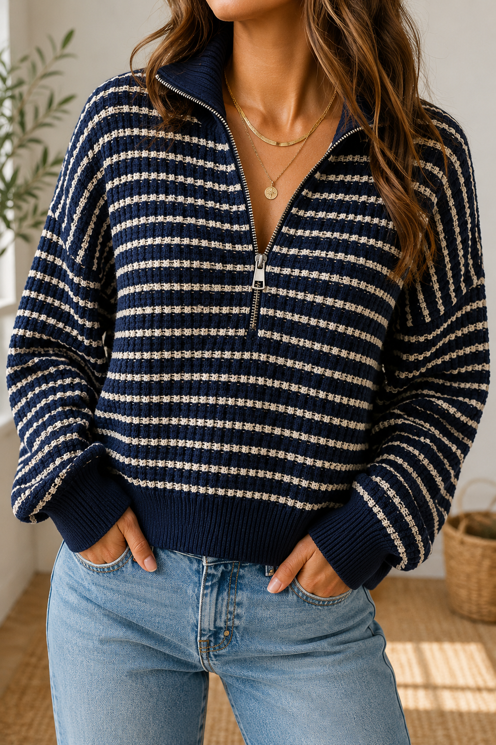 Blue Textured Knit Top