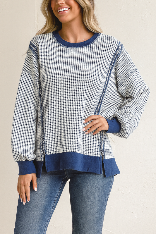 Blue Waffle Knit Top October.