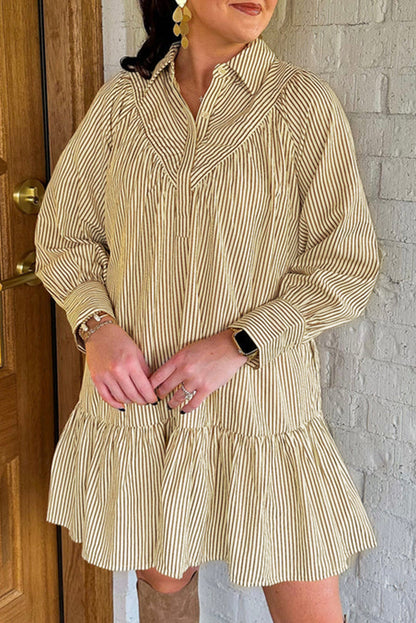 Brown Stripe Collared Dress RTS