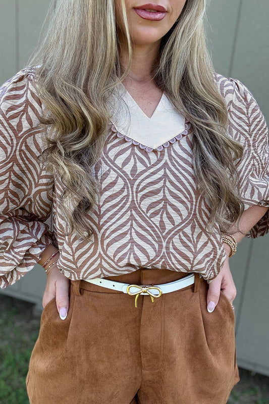 Brown Collar Puff Top RTS