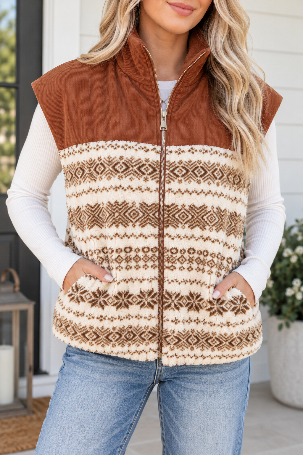 Brown Geometric Vest
