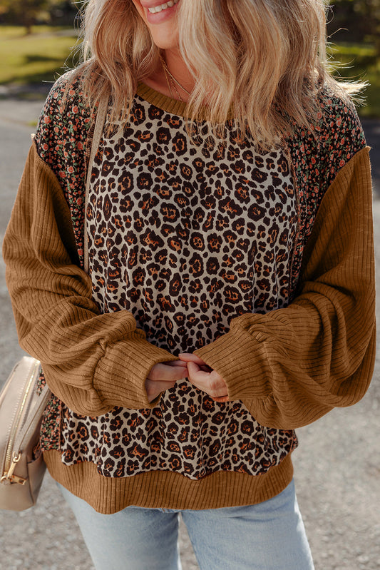 Brown Leopard Floral Pullover LT