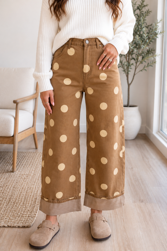 Brown Polka Dot Casual Jeans