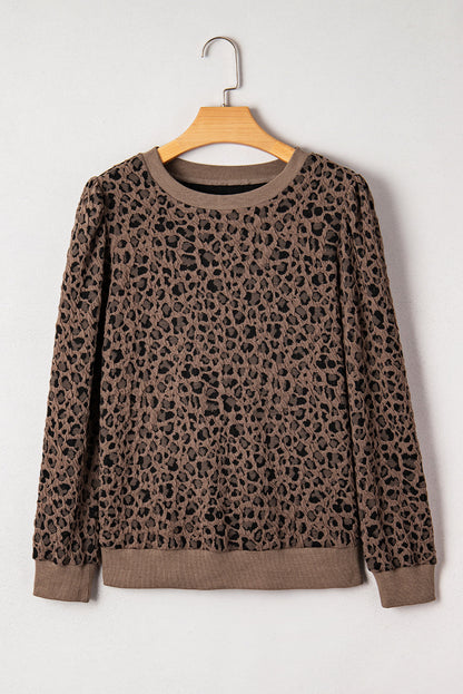 Brown Ribbed Leopard Top LT