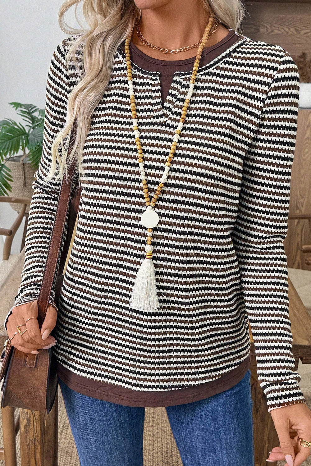 Brown Textured Striped Shirt LT