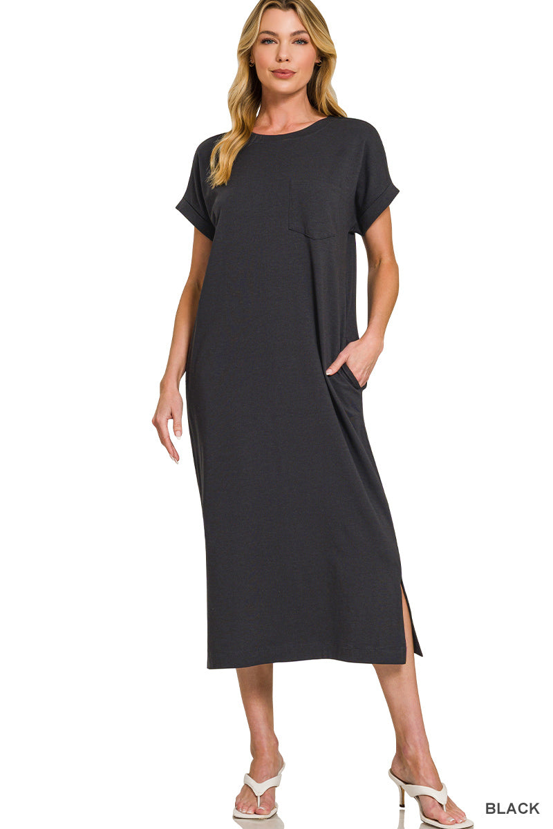 Round-Neck Midi Dress Zenana New RTS