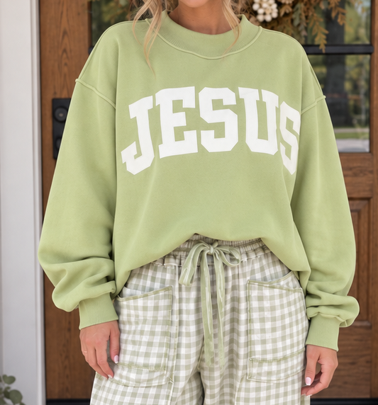 JESUS Letter Patch Mock Sweatshirt