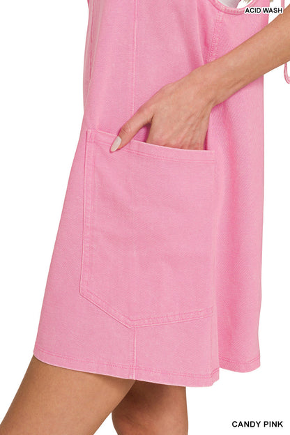 Acid-Washed Overall Mini Dress Zenana New RTS