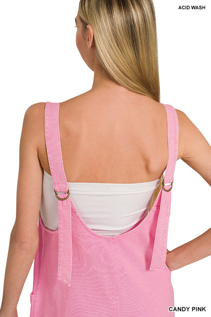 Acid-Washed Overall Mini Dress Zenana New RTS