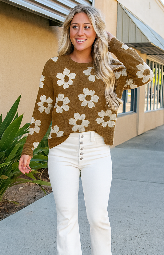 Camel Fuzzy Flower Sweater LT