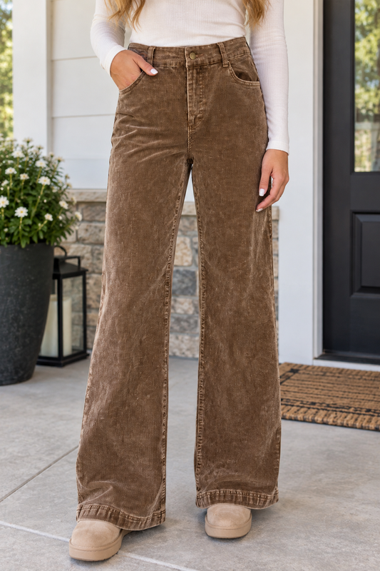 Camel Corduroy Straight Leg Pants