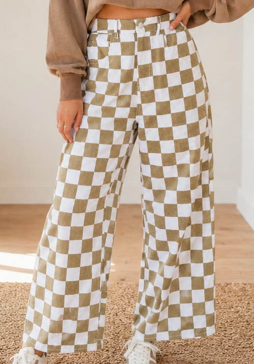 Checkered Barrel Jeans
