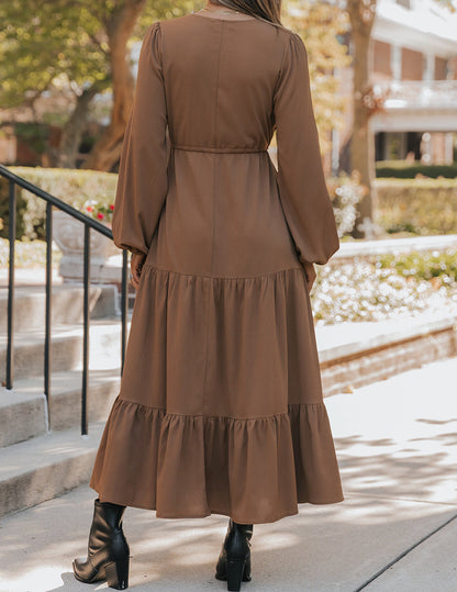 Chestnut Button Tiered Maxi Dress LT