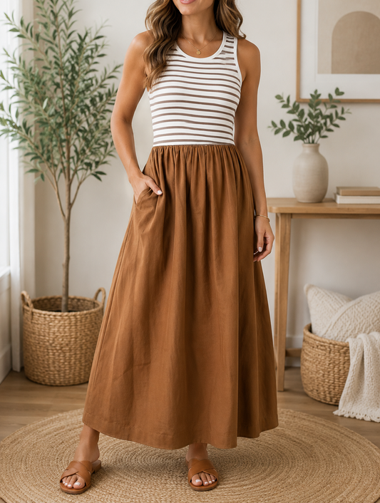 Chestnut Striped Dress RTS