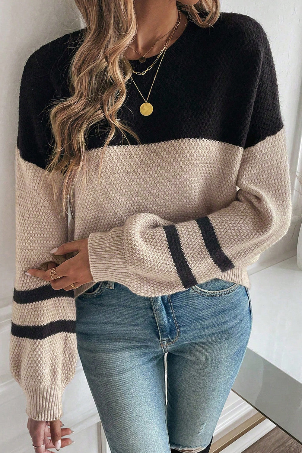 Colorblock knit Striped Sweater LT