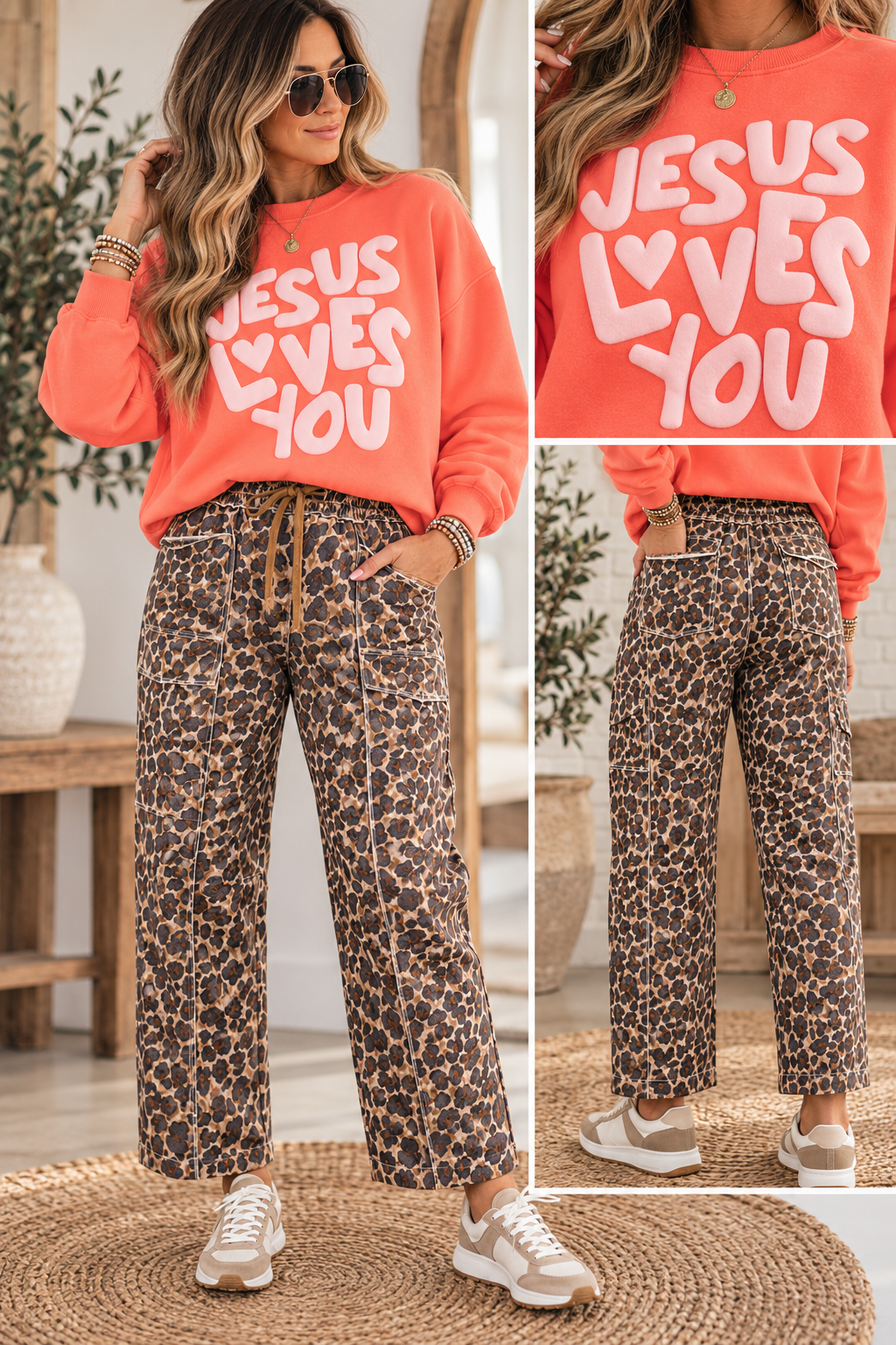 Orange Puff Print JESUS LOVES YOU Sweatshirt