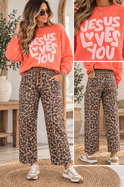 Orange Puff Print JESUS LOVES YOU Sweatshirt