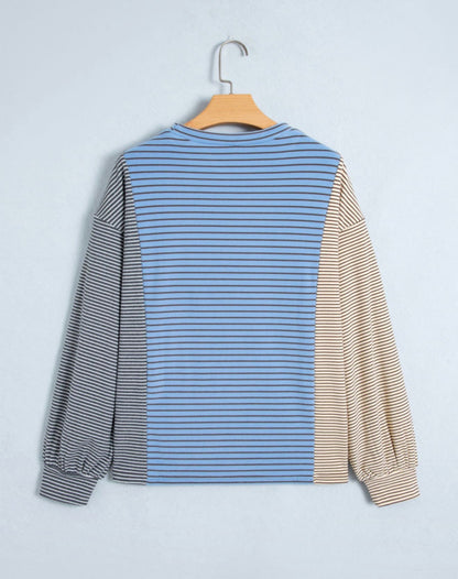 Blue Stripe Colorblock Pullover