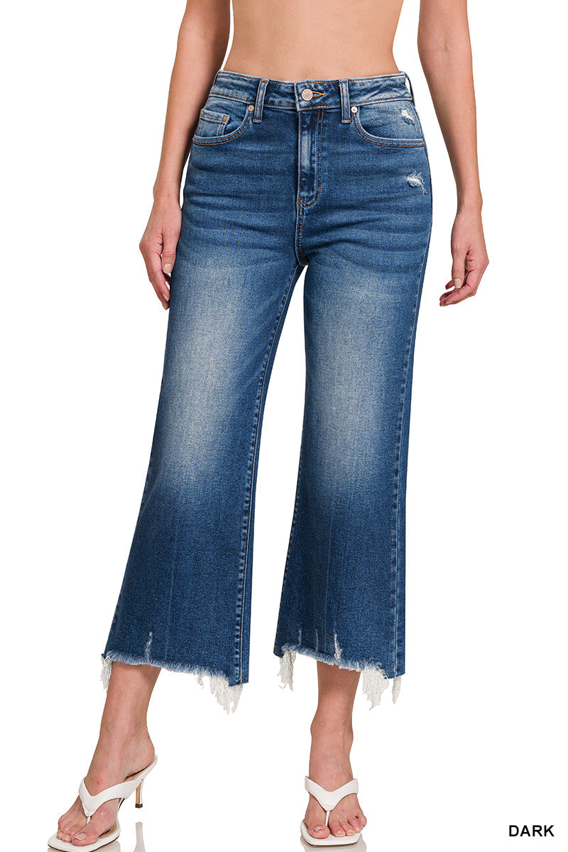 Mid-Rise Raw Hem Jeans Zenana