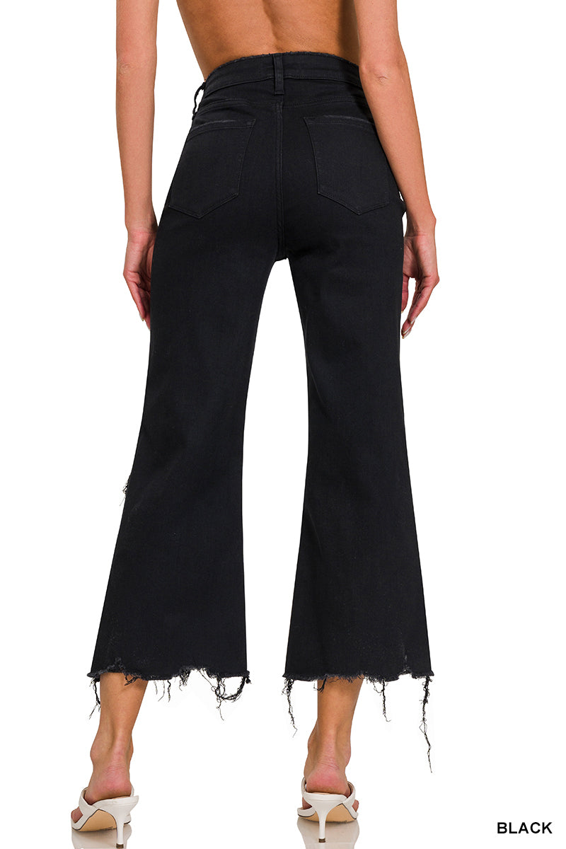 Distressed-Knee Crop Pants Zenana