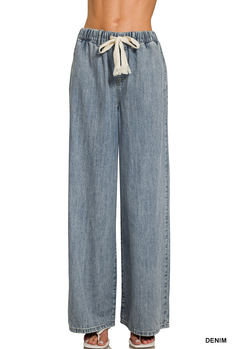 Drawstring- Denim Pants Zenana New RTS