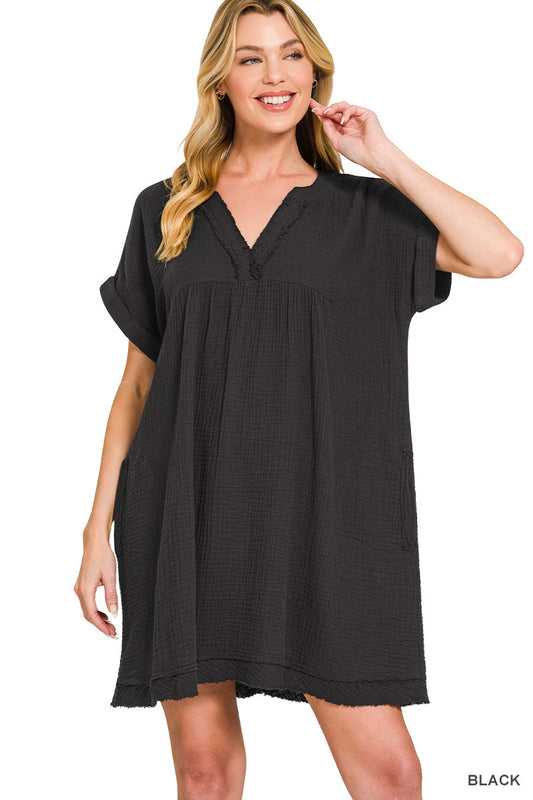 Zenana Double Gauze Raw Edge Dress