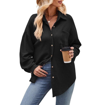 Waffle fabric blouse shirt