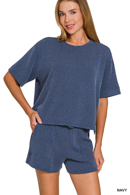 Ribbed Short Sleeve Zenana Set