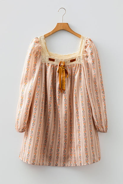Floral Velvet Bow Loose Mini Dress LT