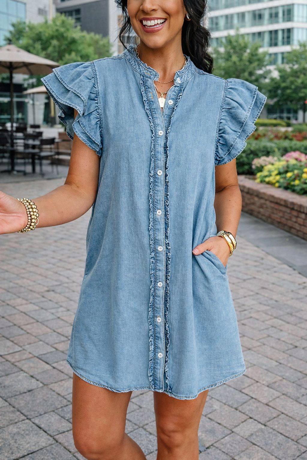 Frilled Detail Button Dress LT