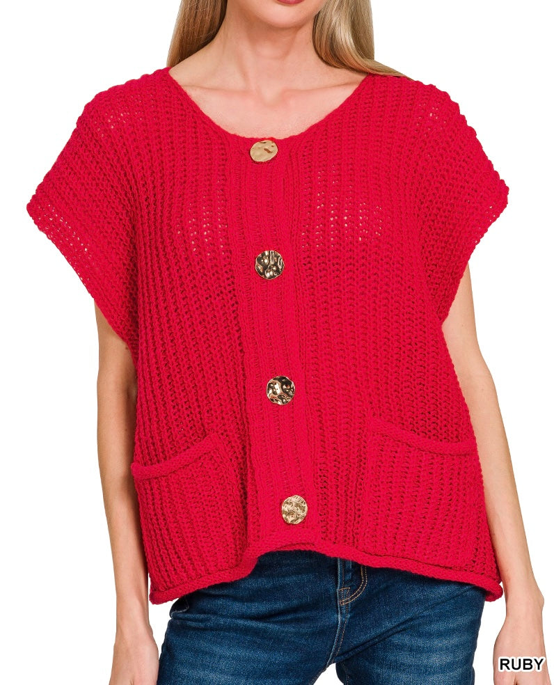 Button Sweater Vest Zenana