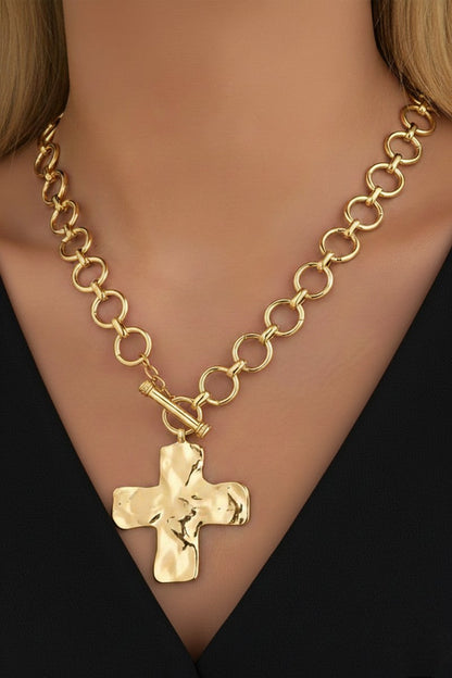 Hammered Cross Toggle Necklace Zenana