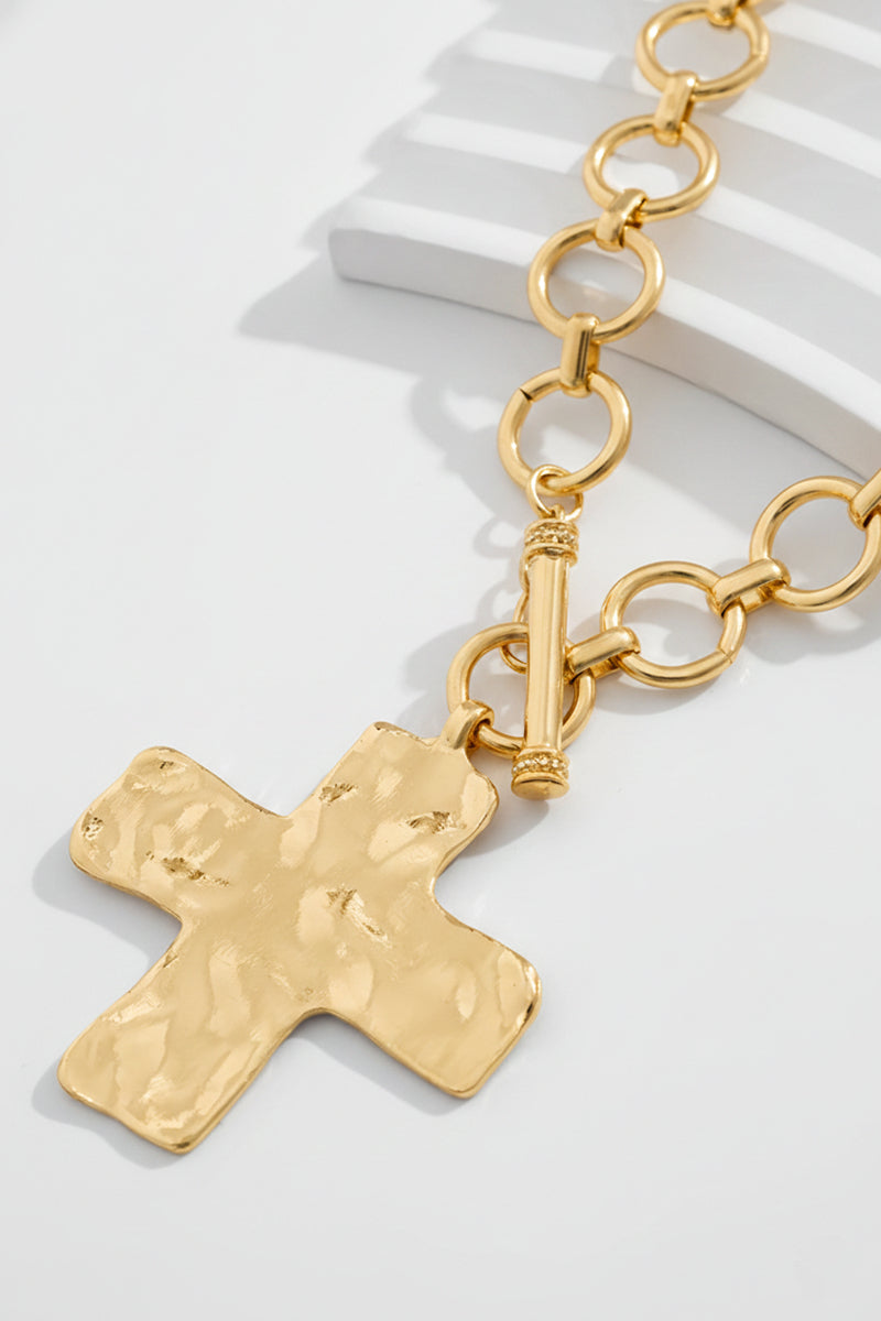 Hammered Cross Toggle Necklace Zenana