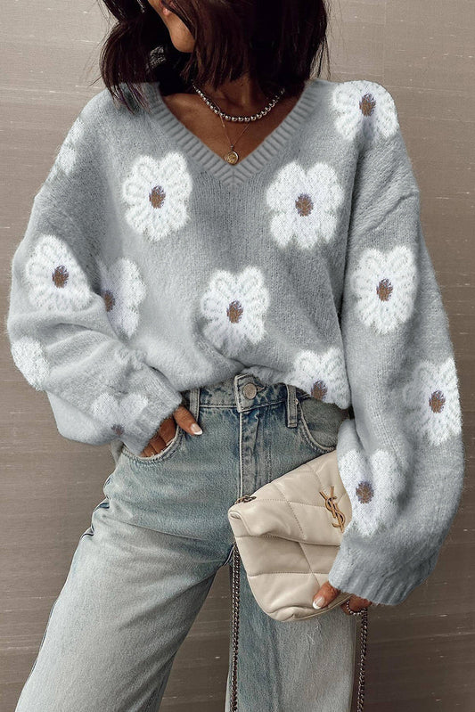 Gray Flower Baggy Pullover October.
