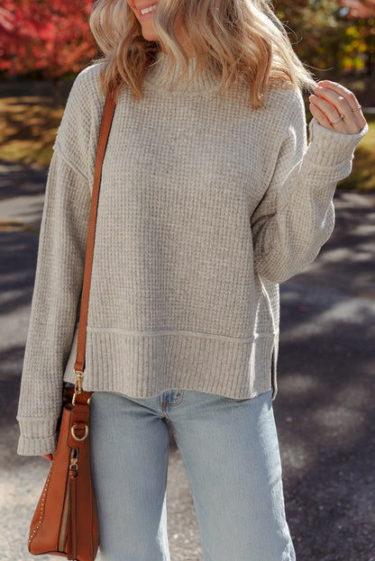 Gray Waffle High Neck Sweater LT