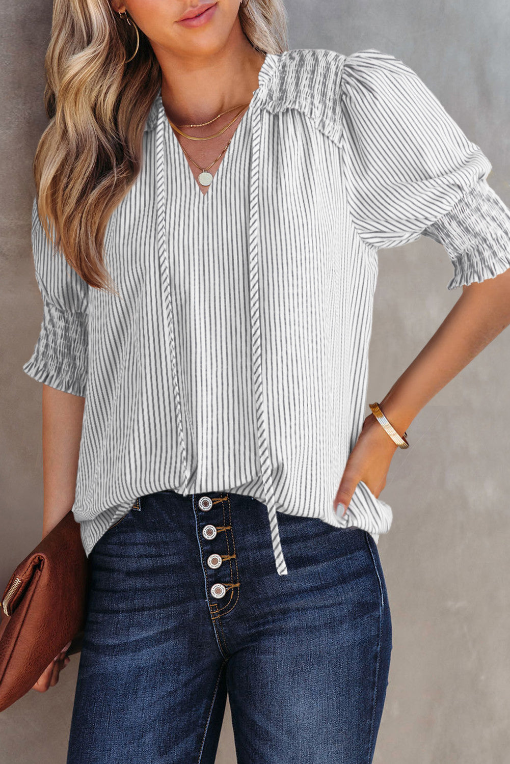 Stripe Shirred Blouse *multiple colors* LT