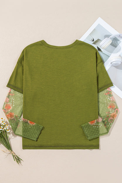 Green Floral Mesh Top LT