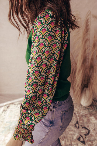 Green Floral Shirred Cuff Top LT