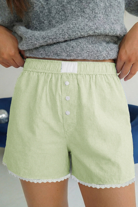 Green Gingham Plaid Shorts