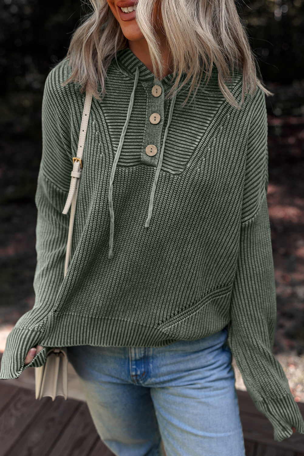 Green Mineral Wash Hooded Sweater LT