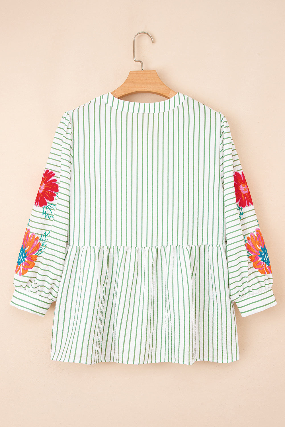 Green Stripe Flower Babydoll Blouse LT
