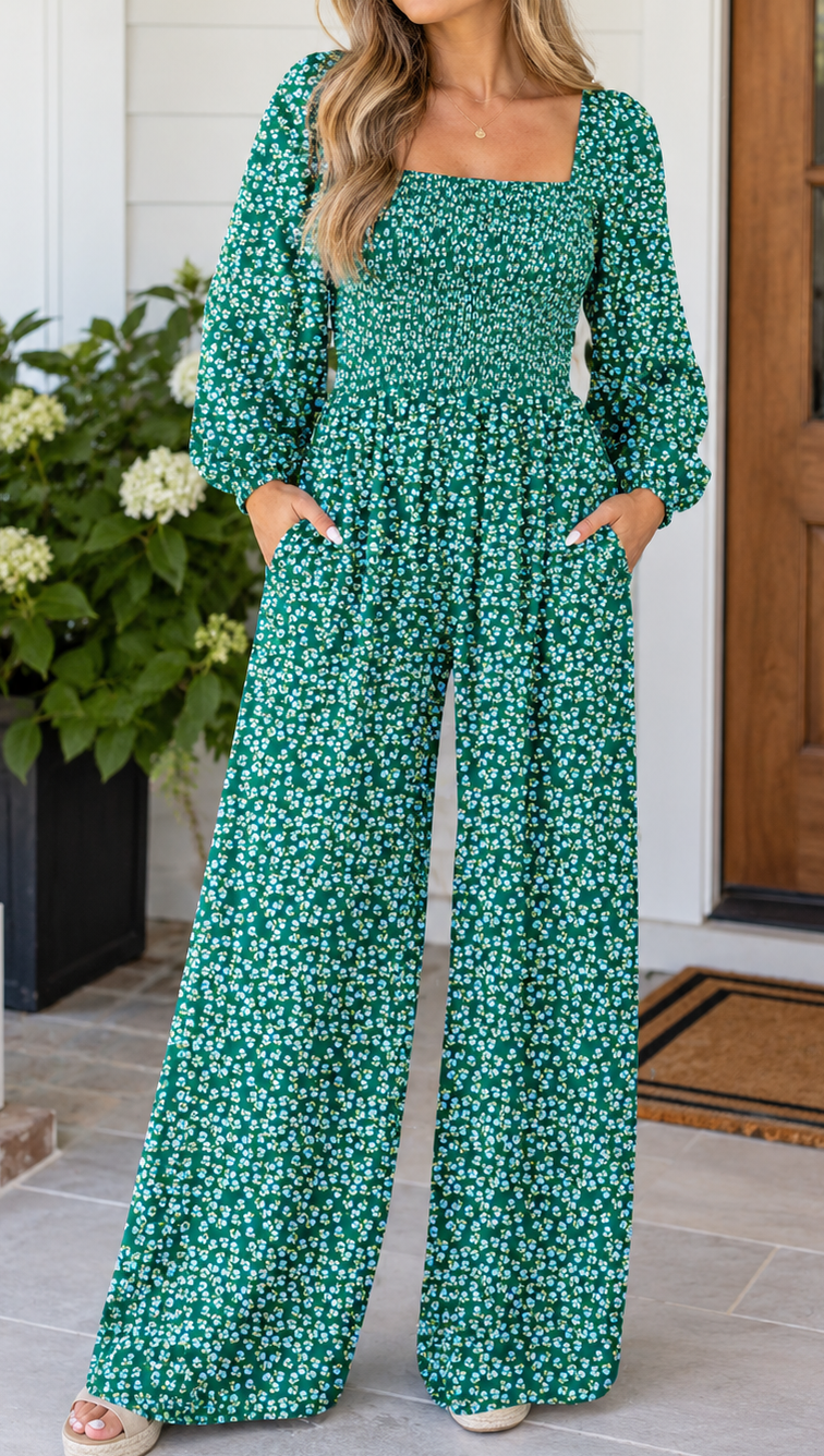 Green Floral Western Jumpsuit