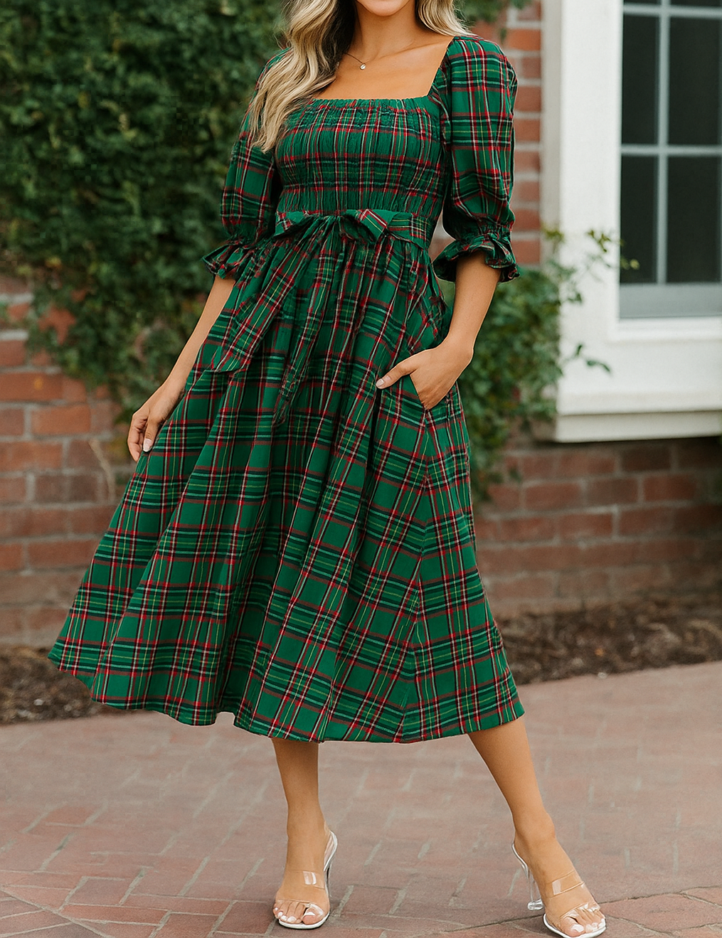 Plaid Knot Midi Dress RTS