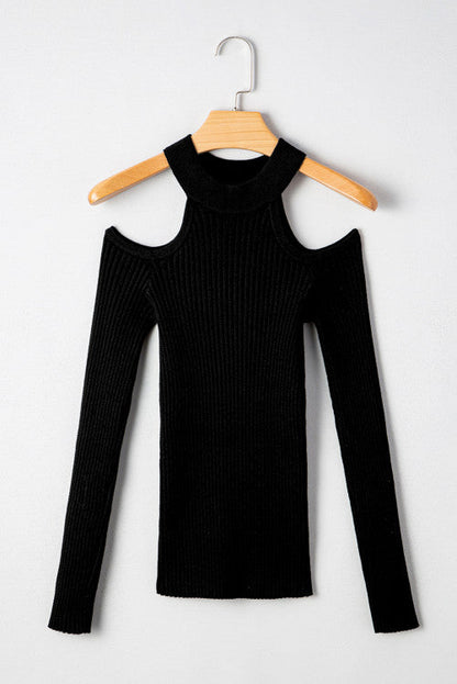 Black Ribbed Cold Shoulder
