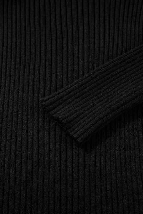 Black Ribbed Cold Shoulder