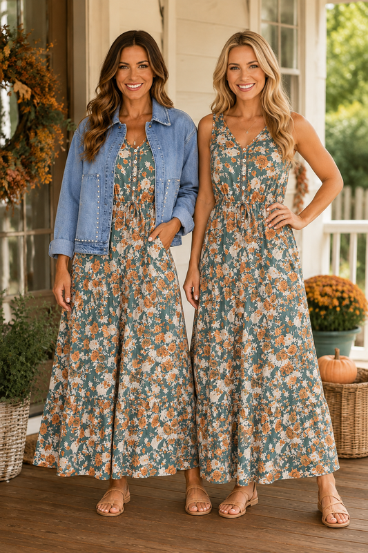 Green Floral Print Dress RTS