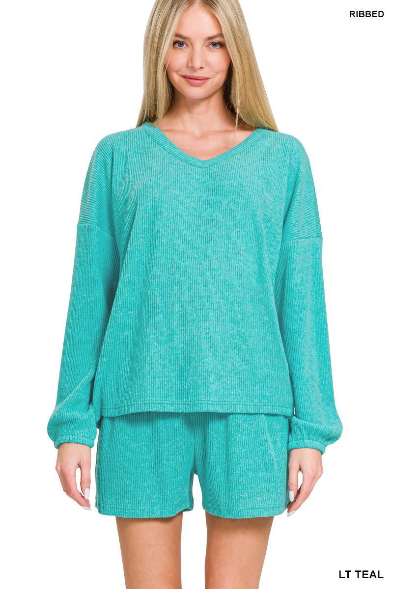 Ribbed Long Sleeve Shortie Set Zenana New RTS