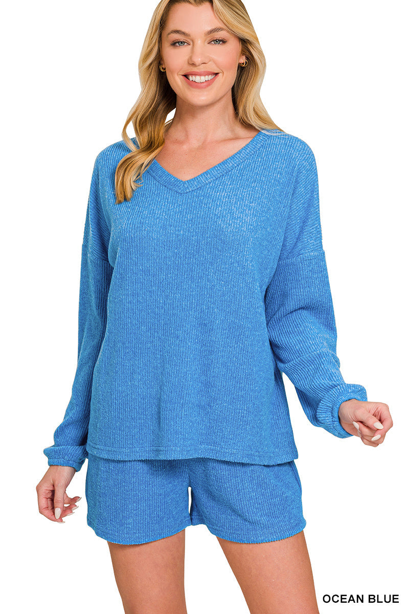 Ribbed Long Sleeve Shortie Set Zenana New RTS