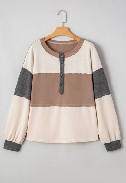 Colorblock Waffle Knit Henley Top RTS
