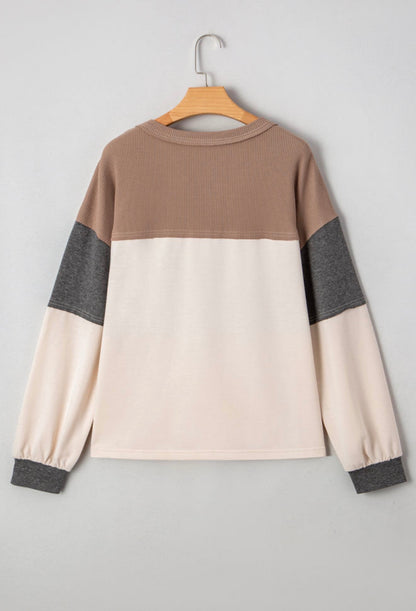 Colorblock Waffle Knit Henley Top RTS